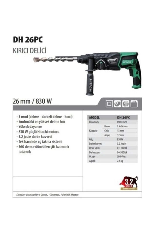 HİTACHİ DH26PC KIRICI DELİCİ 2.8KG 26MM 3.2