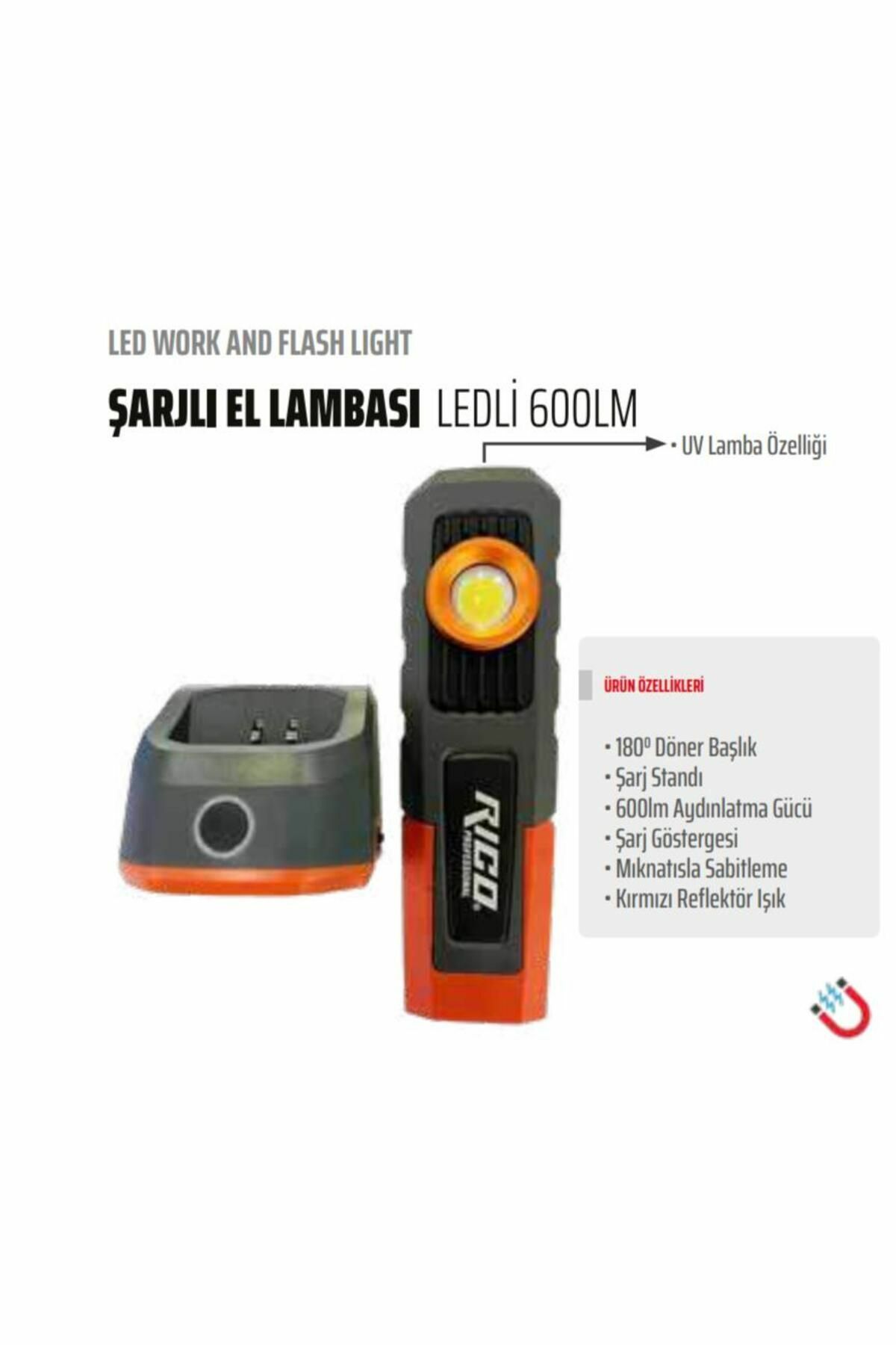 RİCO 013-RC0027 ŞARJLI LED EL LAMBASI STANDLI 600 LM
